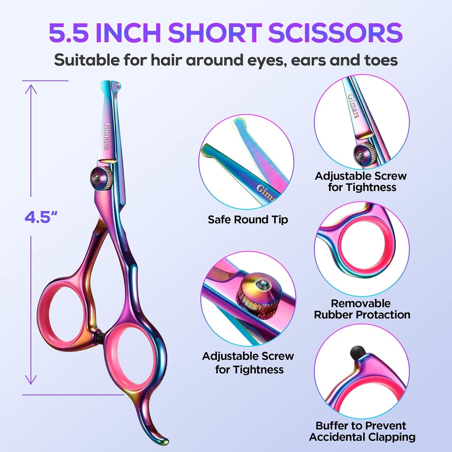 Gimars Titanium Coated Professional 6 in 1 4CR Stainless Steel Dog Grooming Scissors with Safety Round Tip, Heavy Duty Pet Grooming Scissor for Dogs, Cats and Other Animals