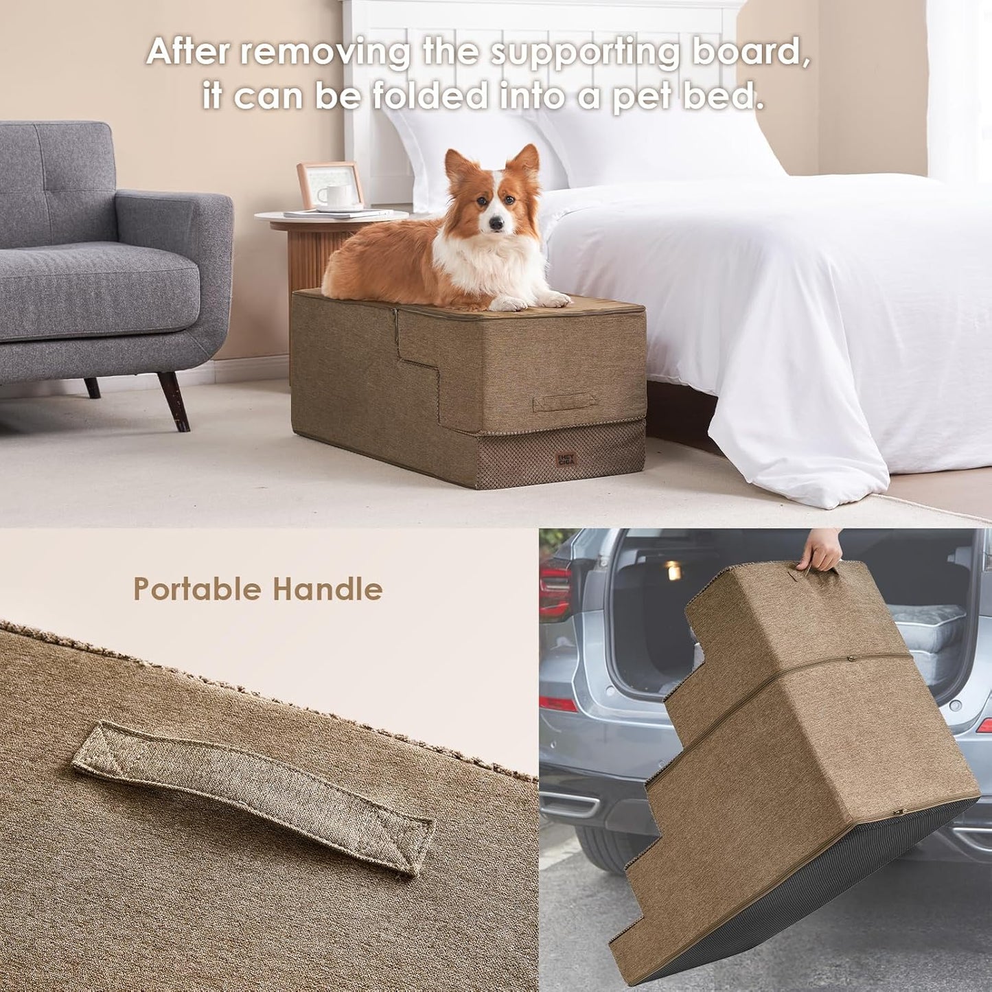EHEYCIGA Dog Stairs for High Bed 22.5" H, 5-Step Dog Steps for Bed, Pet Steps for Small Dogs and Cats, Non-Slip Balanced Pet Ramp Indoor, Grey