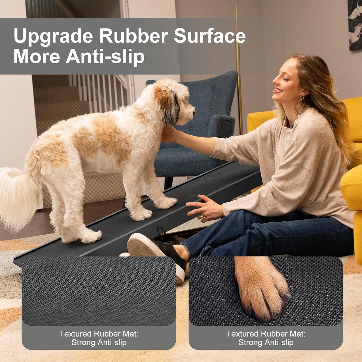 ABORON Antislip Dog Ramp, Adjustable Folding Pet Ramp for Small & Large Old Dogs & Cats, High Traction Portable Rubber Paw Ramps, Supports up to 200 lbs, Used for Bed Couch SUV, 39.3'' Long