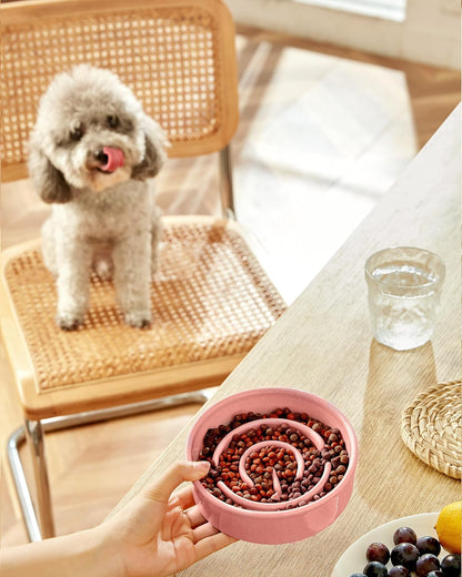 Ceramic Slow Feeder Dog Bowls, 2.0 Cups Slow Feeder for Medium Dogs, Puzzle Maze Bowl to Slow Down Eating, 30oz, 8in, White