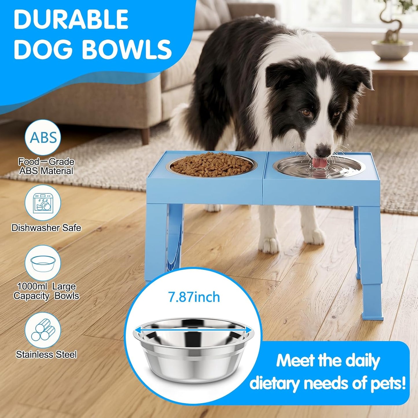 XIAZ Elevated Dog Bowls Large Breed Raised Dogs Bowl Stand Large/Medium Sized Dog Slow Feeder Dogs Bowls Food Water Stands 5 Heights Adjustable 9/11/12/14in Pet Feeder Dish Station