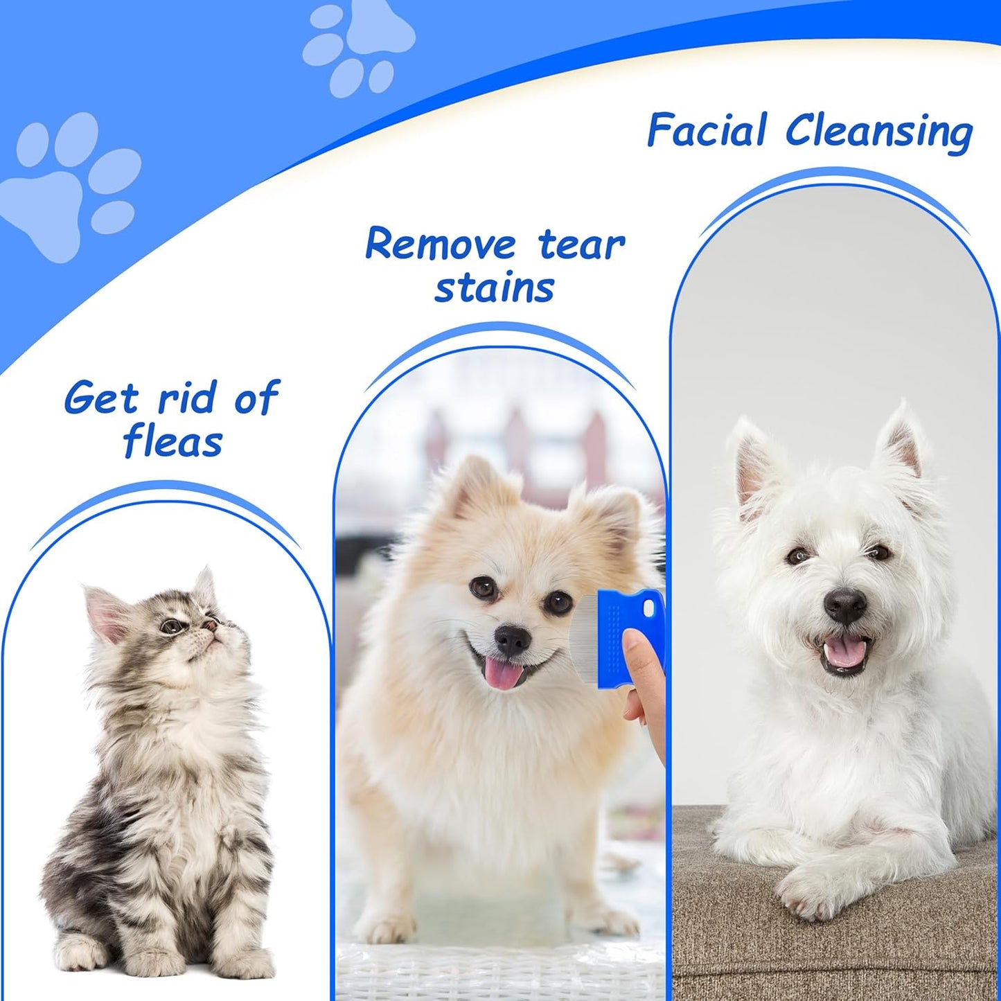 2 Pack Professional Eye Comb For Pets,Stainless Steel Tear Stain Remover,Flea Lice Comb,For Cats & Dogs,Gentle Round-Head Grooming Tool,Precisely Removes Stains, Dirt And Debris From The Eye Area