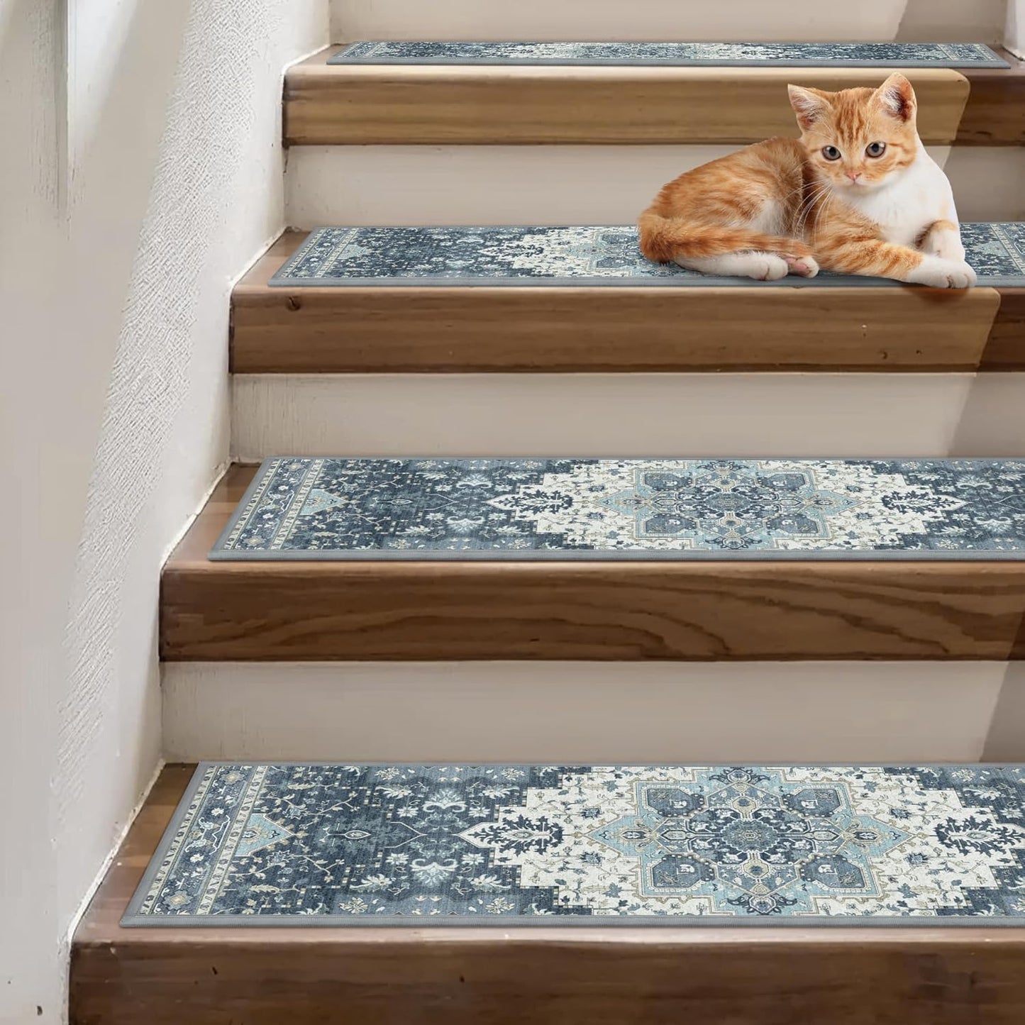 sarben Non Slip Stair Treads for Wooden Steps 15PCS - 8"x30" Indoor Safety Carpet, Edging Mats with TPE Adhesive Backing, Pet and Elderly Friendly Stair Rugs (Taupe) - Colors A
