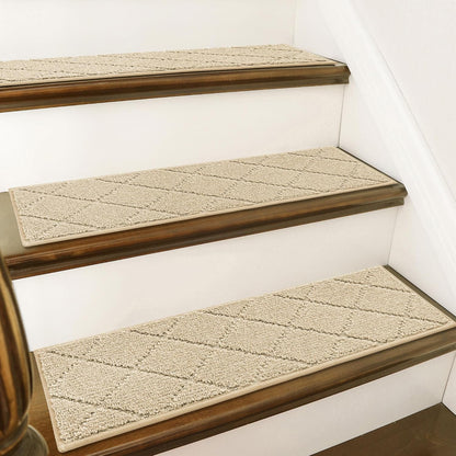COSY HOMEER Edging Stair Treads Non-Slip Carpet Mat 28inX9in Indoor Stair Runners for Wooden Steps, Edging Stair Rugs for Kids and Dogs, 100% Polyester TPE Backing (7pc, Beige)