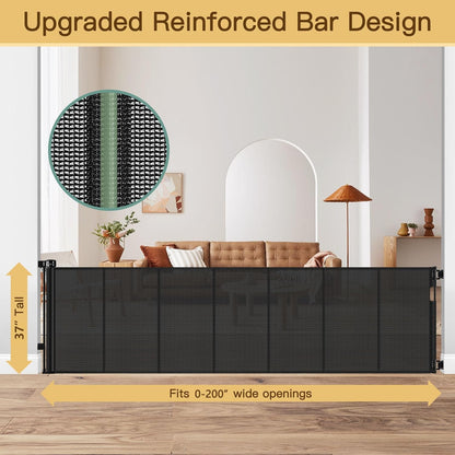 Reinforced 80 Inch Retractable Baby Gate Extra Wide Baby Gate for Wide Openings, Indoor/Outdoor Retractable Dog Gate for Doorway, Mesh Dog Gate Indoor Prevent Babies/Pets from Crawling Under, Black