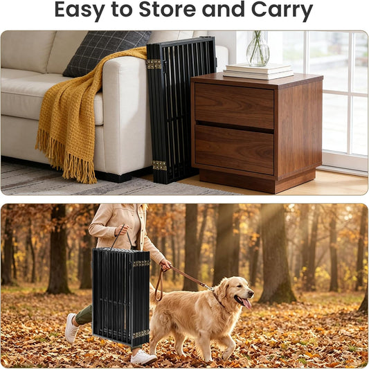 Metal Freestanding Dog Gate with Cat Door for Outdoor Indoor,80" Extra Wide Foldable Pet Fence,30" Tall Dog Gate for Large Opening,Stairs,Hallways,Doorways,Deck,Yard,with 3PCS Support(4 Panels,Black)