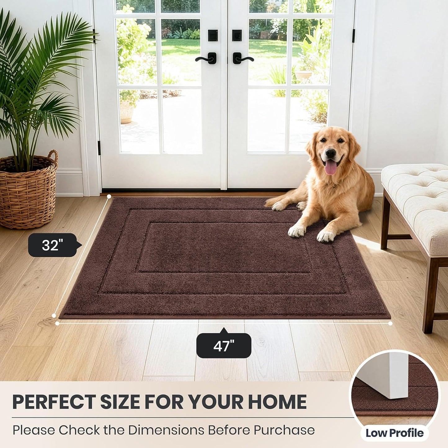 PURRUGS Dirt Trapping Door Mat 32" x 47", Non-Slip/Skid Machine Washable Entryway Rug, Dog Doormat, Super Absorbent Welcome Mat for Muddy Wet Shoes and Paws, Grayish Brown