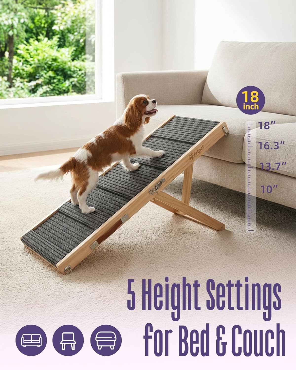 Dog Ramp for Small Dogs for Couch & Bed, Dachshund Joint Care Ramp,Foldable, Anti-Slip, Portable, Height Adjustable, Supports Up to 35 lbs
