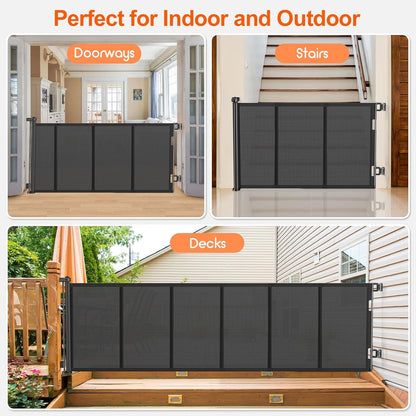 Upgrade 120 inch Retractable Baby Gates, EZIGO Extra Wide Baby Gate for Large Opening Extra Long Mesh Gate for Kids or Pet Dog Gate Child Safety Gate for Stairs Hallways Doorway Indoor Outdoor, Gray