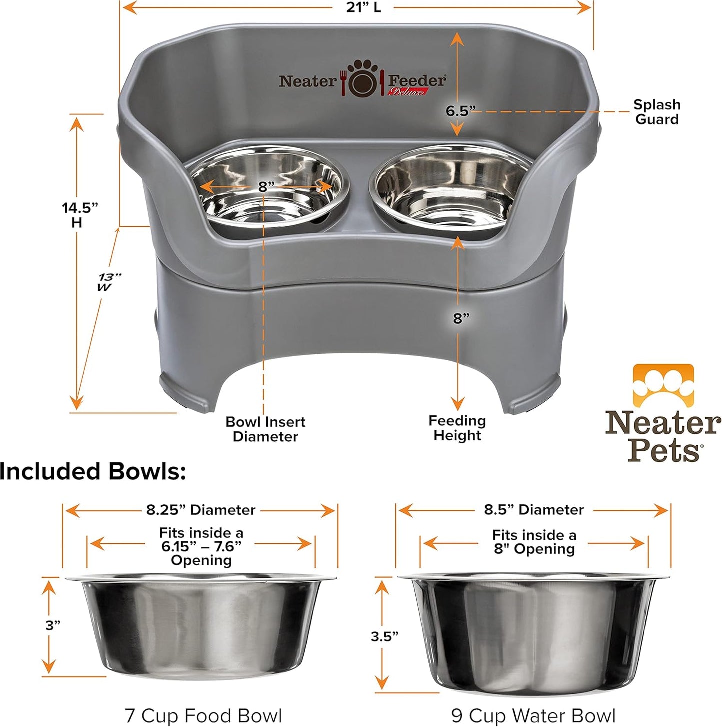 Neater Pet Brands Neater Feeder Deluxe Mess Proof Dog Bowls Elevated for Large Dogs Over 40 lbs, Made in USA, No Spill Raised Dog Food Bowl Stand Feeding Station, Food and Water Bowl Set, Black
