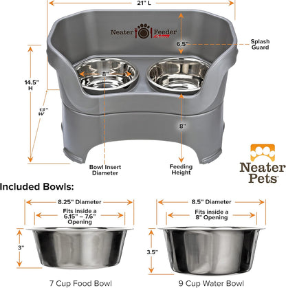 Neater Pet Brands Neater Feeder Deluxe Mess Proof Dog Bowls Elevated for Large Dogs Over 40 lbs, Made in USA, No Spill Raised Dog Food Bowl Stand Feeding Station, Food and Water Bowl Set, Black