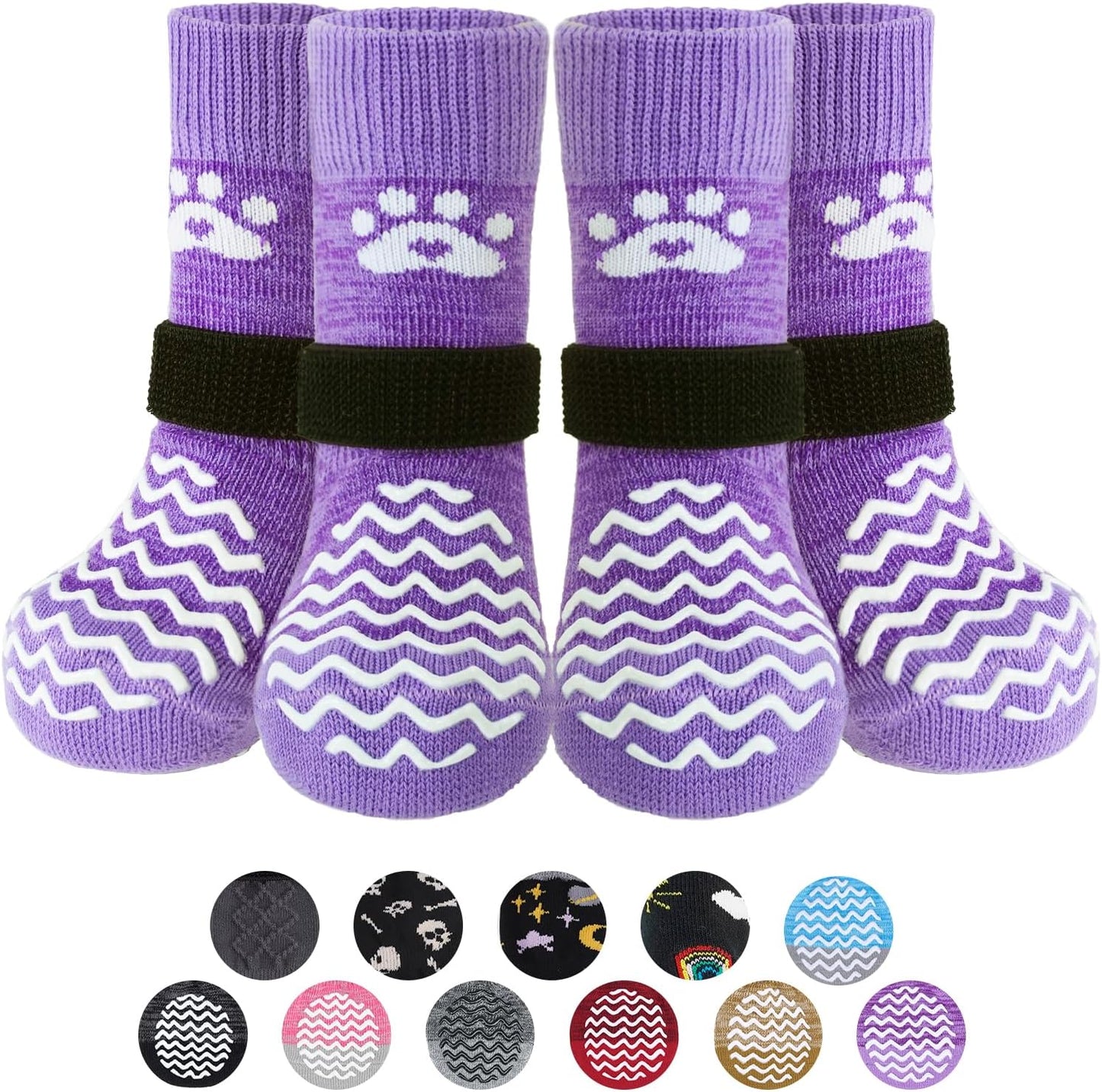 PUPTECK Anti Slip Dog Socks with Double Grippers for Hardwood Floors, Shoes for Hot/Cold Pavement, Boots & Paws Protectors to Prevent Licking, Traction Booties for Senior Small Large Dogs
