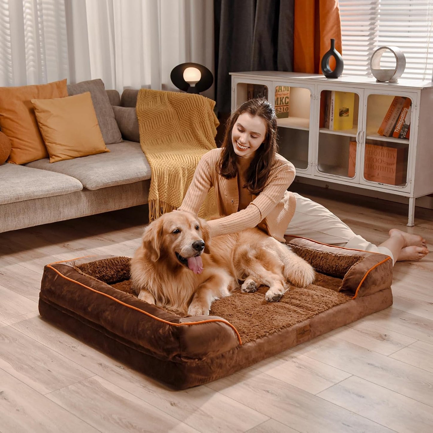 Comfort Expression Orthopedic Dog Bed for Extra Large Dogs 42x30 Inch, Waterproof Egg Crate Foam XL Pet Bed with Removable Bolsters, Dog Couch with Washable Cover & Non-Slip Bottom, Grey - Colors A