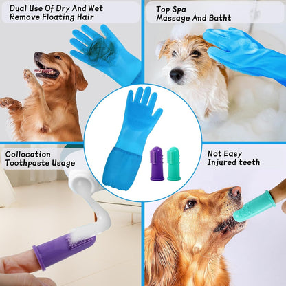 Dog Washing Gloves- Long Sleeved Pet Grooming Gloves - Heat Resistant Silicone Gloves with High-Density Teeth - Efficient Deshedding Glove for Dogs, Cats, Rabbits and Horses
