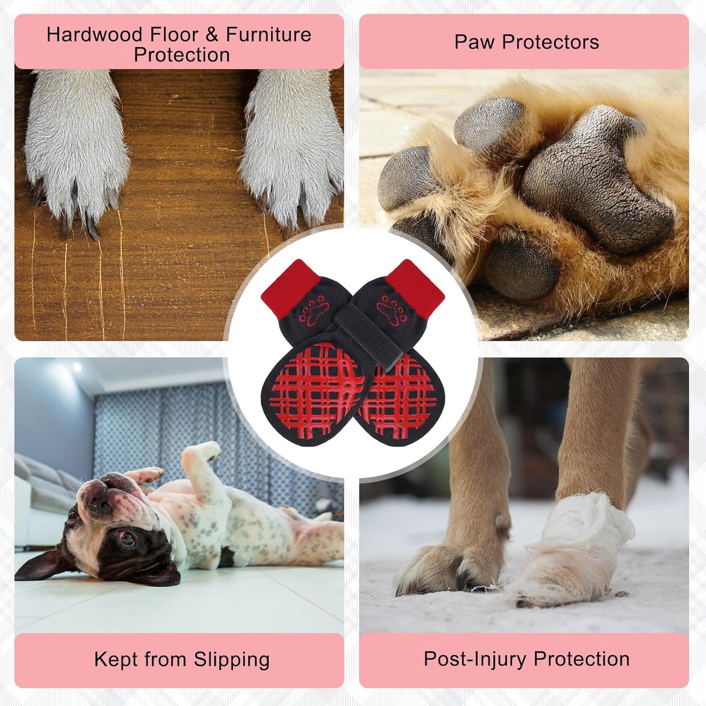 BEAUTYZOO Dog Socks to Prevent Licking Paws -Dog Shoes for Hot Pavement & Hardwood Floors Anti Slip, Traction Control Boots & Paw Protectors with Double Side Grips for Small Medium Large Senior Dogs
