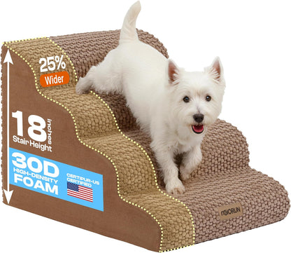 Extra Wide 4-Step Dog Stairs for Bed & Couch 18" H, More Stable Non-Slip Pet Steps with Balanced Foam Structure and Gentle Slopes, Stylish Indoor Dog Steps for Small & Medium Dogs, Gray