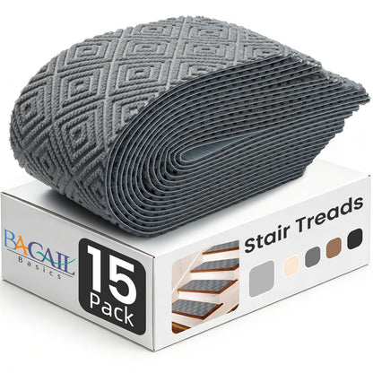 BAGAIL 15 Pack Non-Slip Stair Treads for Wooden Steps, 8"x30" Peel and Stick Carpet Stair Runners, Machine Washable Indoor Step Covers with No-Residue Adhesive for Dogs, Kids & Elderly - Dark Gray