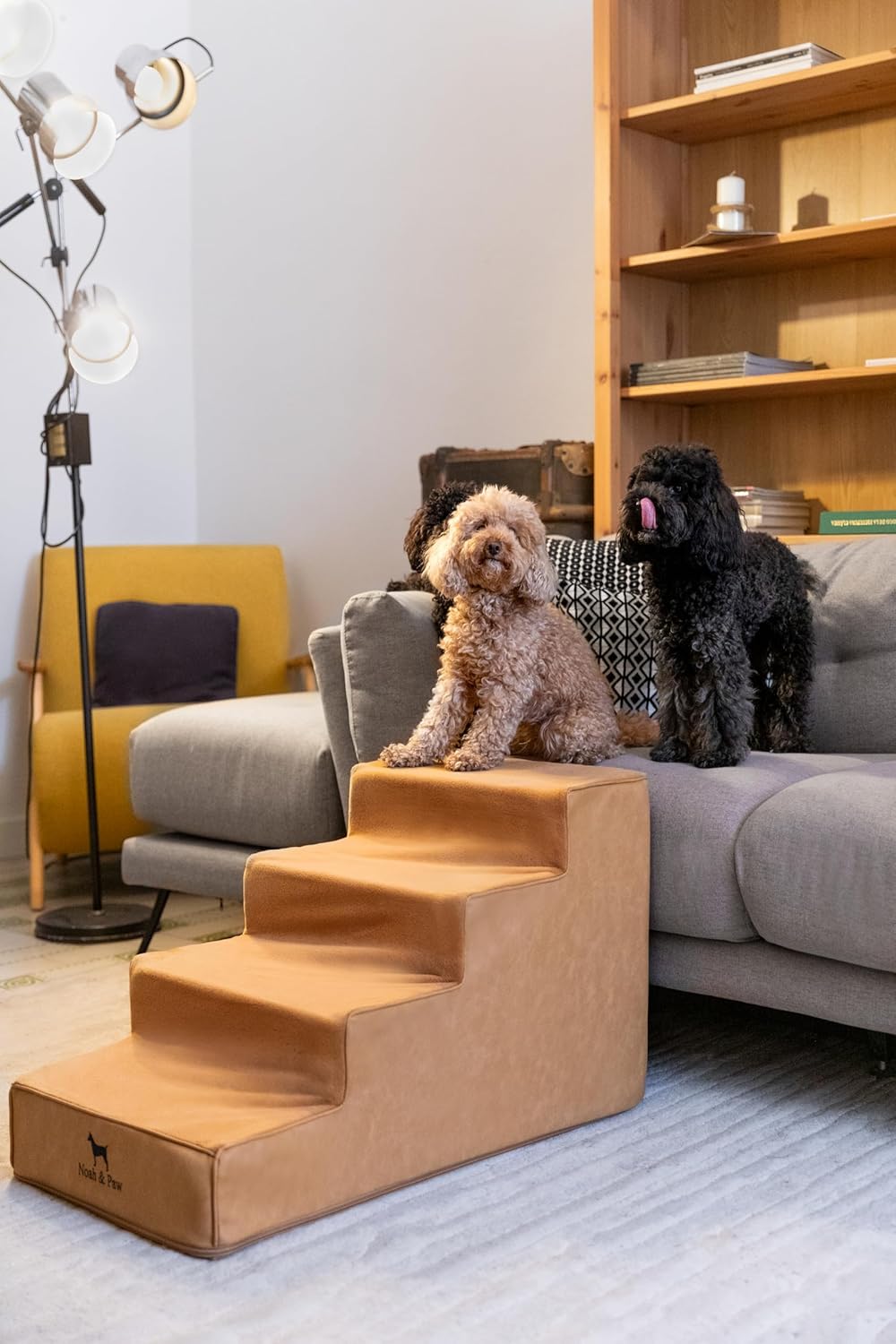 Noah & Paw Dog Stairs, Dog Ramp for Bed (20" Extra Wide) Pet Stairs for High Bed, Design to Fit Small and Large Breeds, Durable 5 Pet Steps for Couch (35 Foam Density) Leather Collection