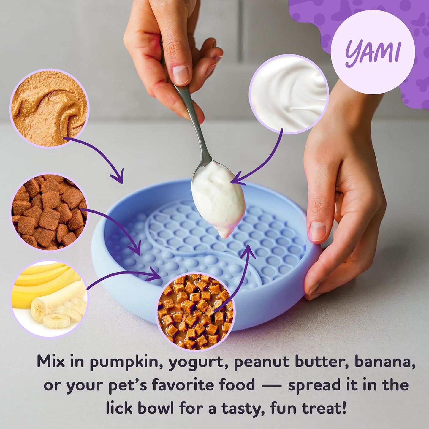 YAMI Dog Lick Bowl, Lick Mat for Dogs, Wet Food Cat Slow Feeder, Freeze Bowl, Enrichment & Puzzle Toy for Anxiety Relief, Food-Grade Silicone, Suction Cups, Dishwasher Fit, for All Breed (Light Gray)