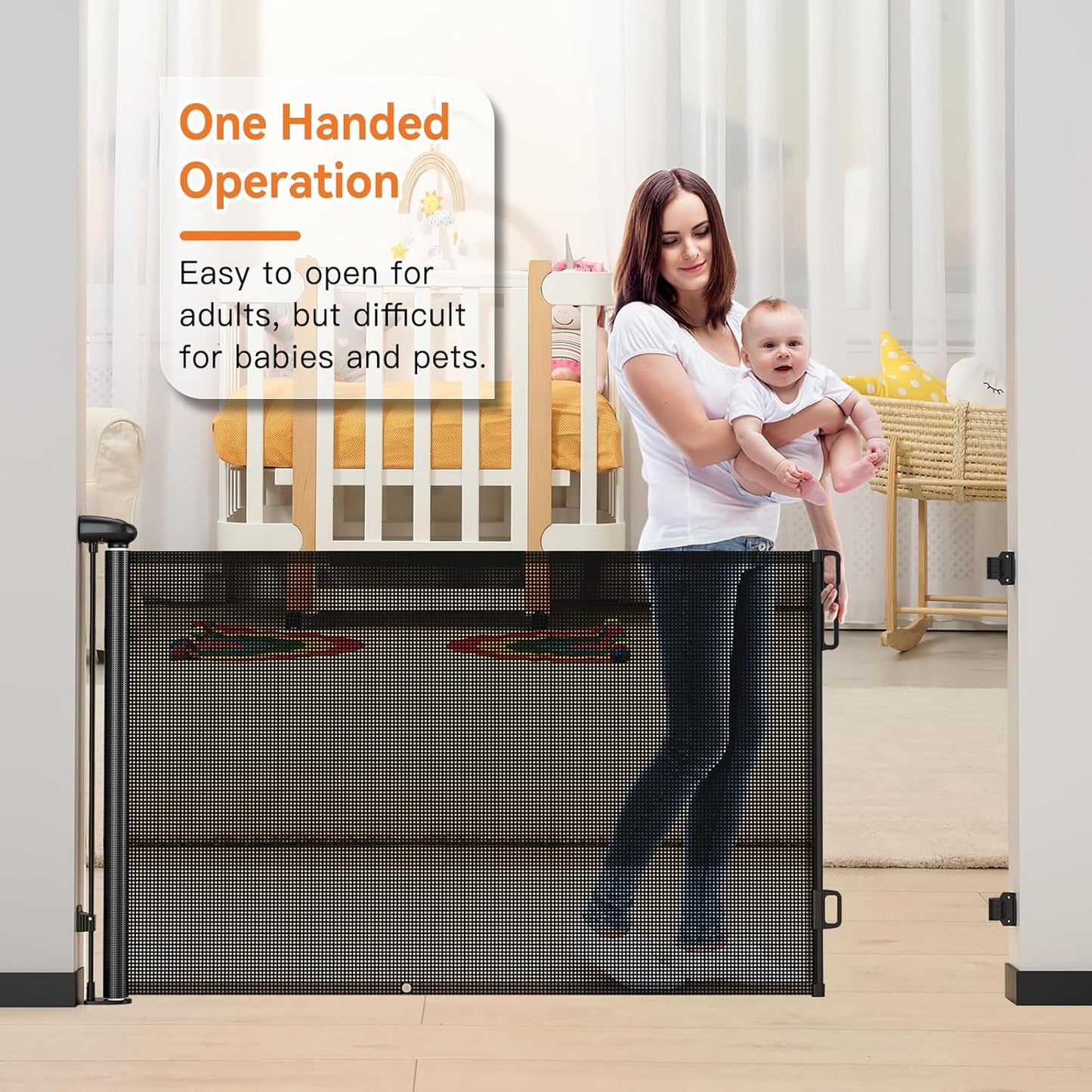 Uamector 138-Inch Extra Wide Retractable Baby Gate & Dog Gate, Reinforced Mesh Safety Gate Adjustable for Large Openings - Stairs, Doorways, Hallways - Indoor/Outdoor Use