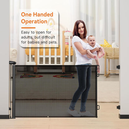 Uamector 138-Inch Extra Wide Retractable Baby Gate & Dog Gate, Reinforced Mesh Safety Gate Adjustable for Large Openings - Stairs, Doorways, Hallways - Indoor/Outdoor Use