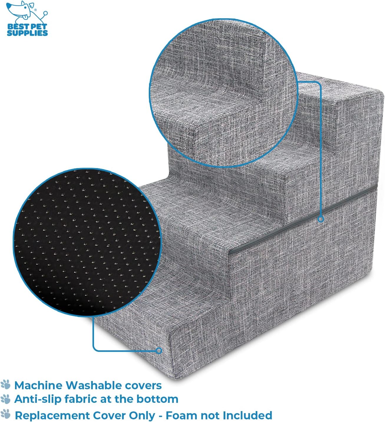 Best Pet Supplies Dog Stairs & Steps - Foam Steps for Small Dogs & Cats, Non-Slip Indoor Balanced Pet Step Support, Dog Ramp, No Assembly, Ash Gray Linen, 2-Step (12-inch Height)