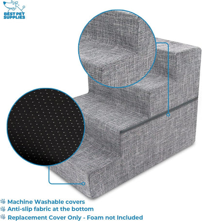 Best Pet Supplies Dog Stairs & Steps - Foam Steps for Small Dogs & Cats, Non-Slip Indoor Balanced Pet Step Support, Dog Ramp, No Assembly, Ash Gray Linen, 2-Step (12-inch Height)