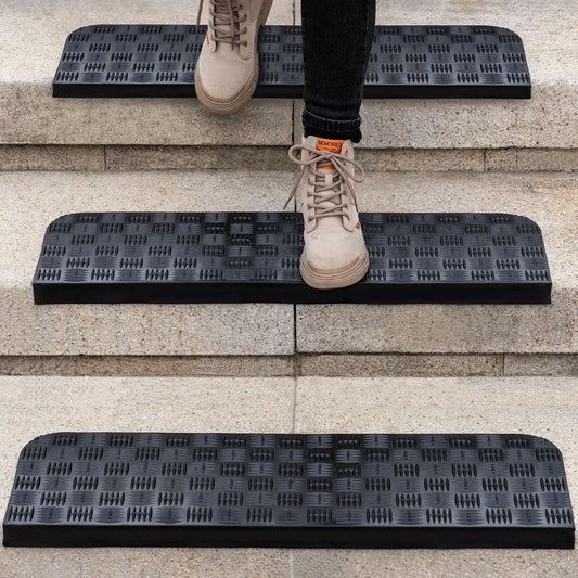 Rubber Stair Treads Non Slip Outdoor/Indoor 30" x 10" 6-Pack, Outdoor Stair Treads with Nosing for Garage, Patio, Wooden Marble Tile Metal Concrete Steps
