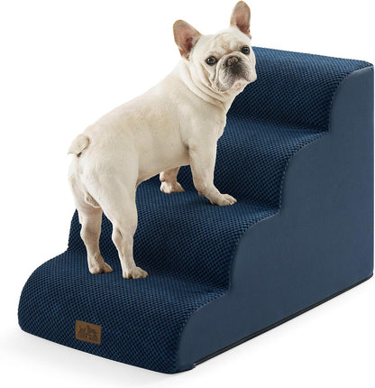 COZY KISS Dog Stairs for Small Dogs 15.7" H, Curved Dog Step for Puppy, Older Cat, Medium Pet Ramp for Sofa, Couch or Chair, Ladder with High Density Foam, 3 Step, 15.7x22.4x15.7 inch, Beige