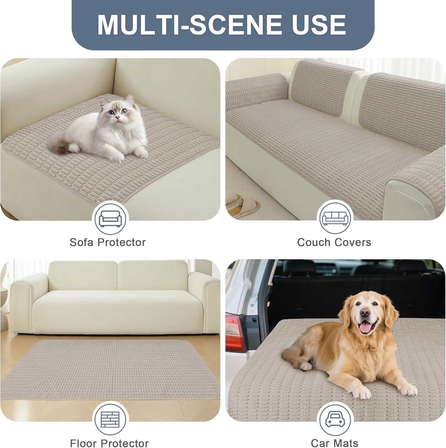 Waterproof Couch Cover for Dogs Washable, Non Slip Back Sectional Sofa Covers for 3 Cushion Couch Pet Friendly, Soft Dog Bed Cover. (Coffee, 30" x 53")