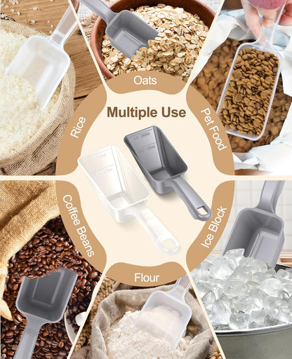 2-Pack Dog Food Scoop 1 Cup, Plastic Pet Food Measuring Scoop With Measuring Lines (1/2 & 1 Cup Markings) for Dogs, Cats, Fish, Bird（Transparent