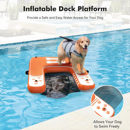 Inflatable Dog Boat Ramp for Dogs Up to 240 lbs, Inflatable Dock Floating Platform with Anti-Slip EVA Foam Safe & Easy Water Access, Dog Ramp for Boat, Pools, Lakes, Boats, Docks, Green