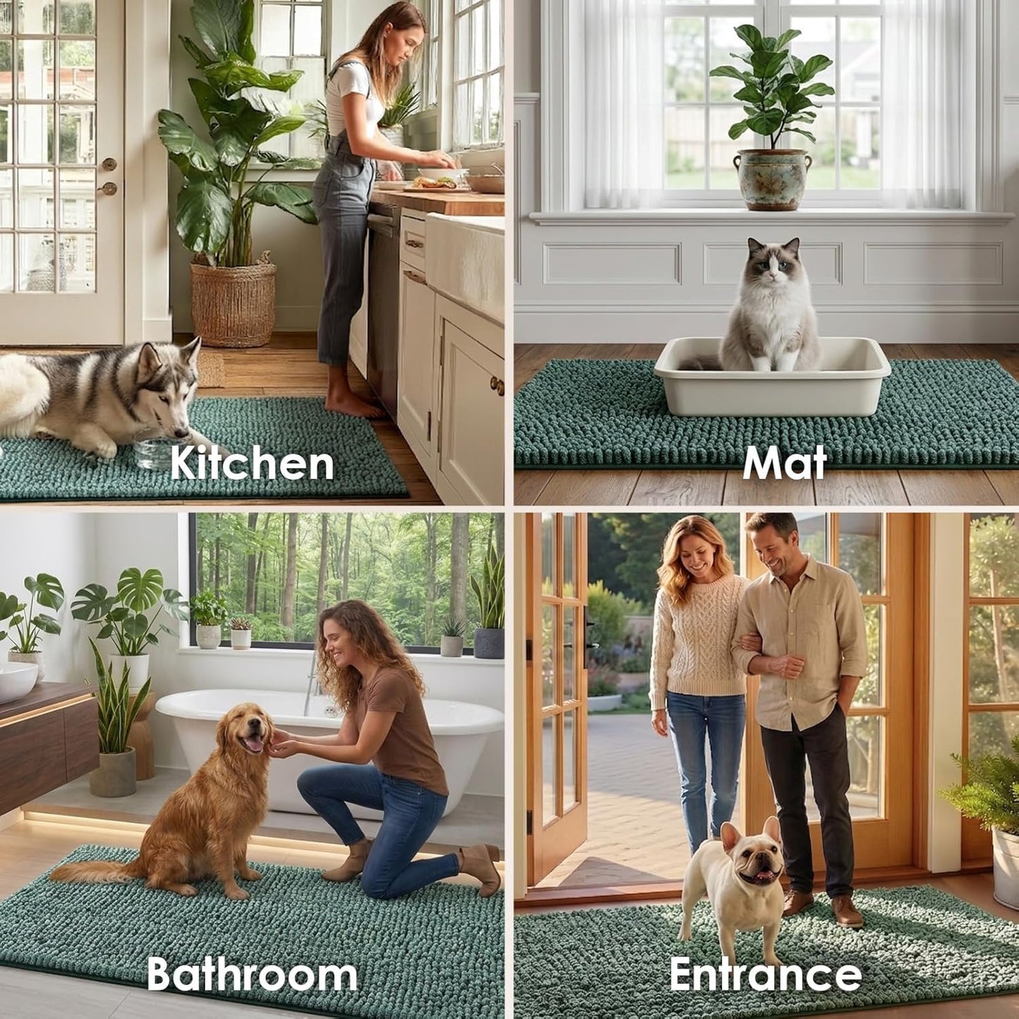 EHEYCIGA Super Absorbent Dog Door Mat for Muddy Paws 30x20 Inch Indoor, Front Doormat Outside Entrance, Quick Dry Chenille Washable Dog Crate Bed, Non-Slip Pet Rug Mud Mat Outdoor Entryway, Grey