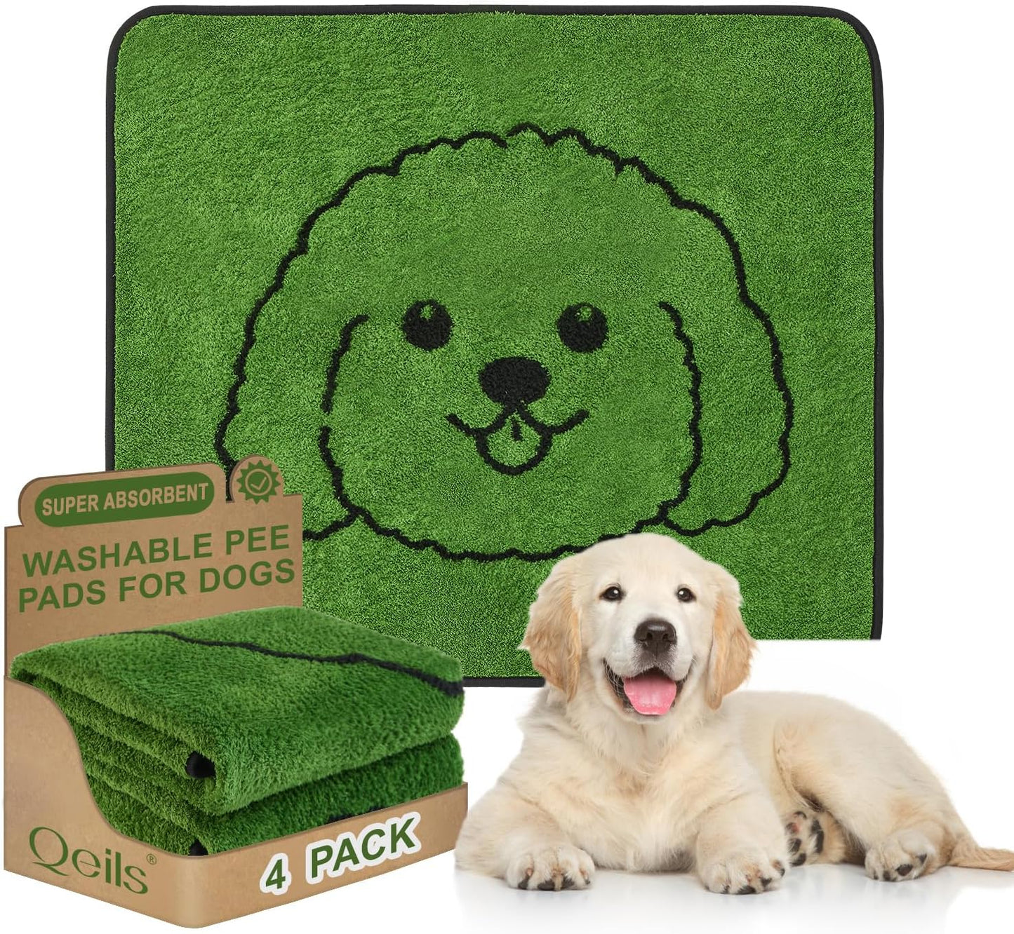 Qeils Reusable Puppy Pads, Washable Pee Pads for Dogs 2 Pack Durable Absorbent Leakproof Dog Training Pads for Home or Travel, Non-Slip Wee Wee Pads Potty Pads 18"x24"