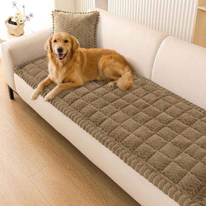 Smiry Non Slip Couch Covers for Dogs, Fuzzy Pet Couch Covers for 2-3 Cushion Sofa Pet Friendly, Soft Sofa Slipcovers Cushion Furniture Protector Washable (Beige, 27.6" x 59")