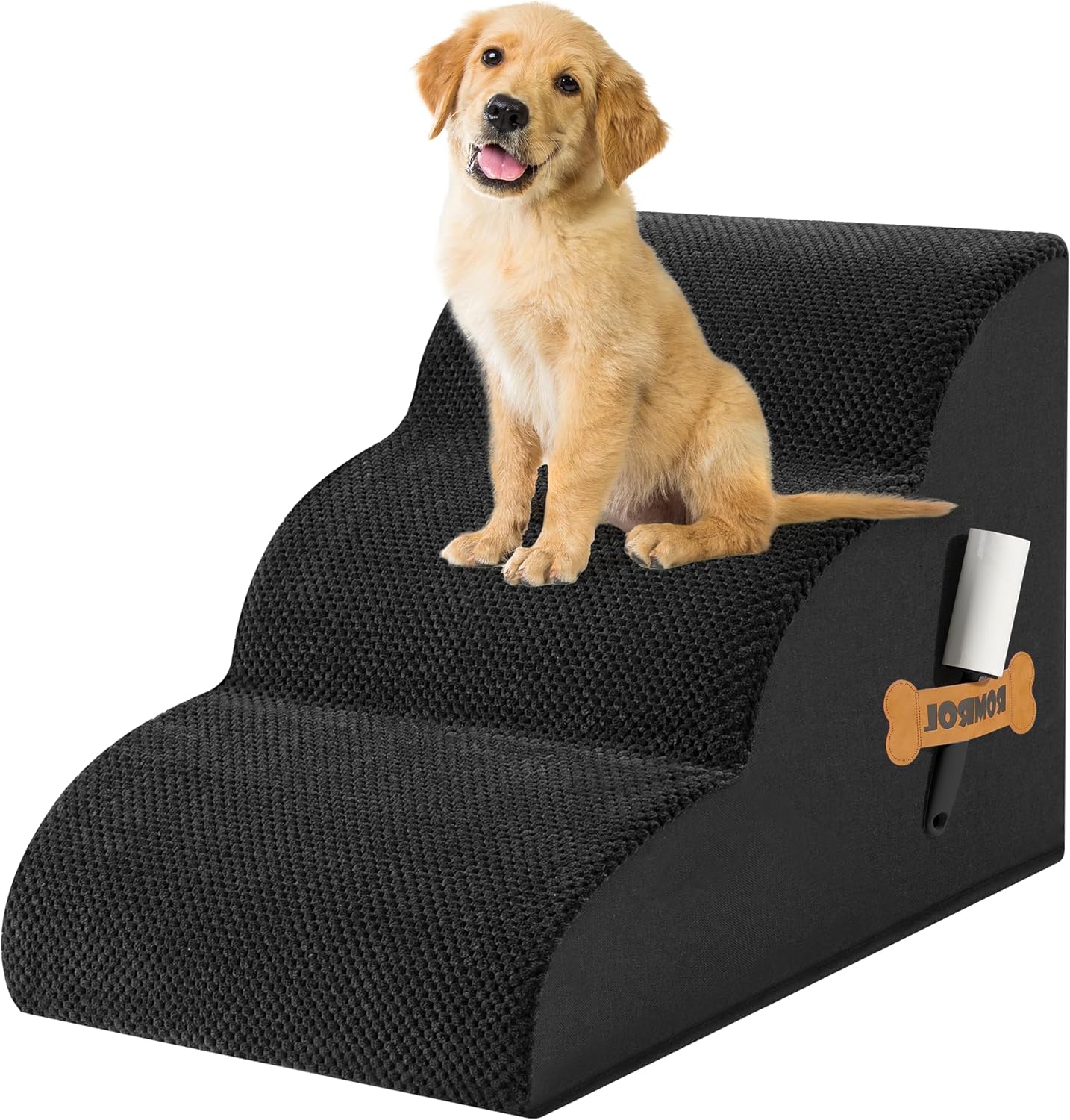 Romrol Dog Stairs Ramp for High Beds Couches, High Density Foam Pet Steps with Durable Non-Slip Waterproof Fabric Cover, Dog Stairs for Small Dogs or Cats or Pets, 5-Step, 22 Inch, Grey