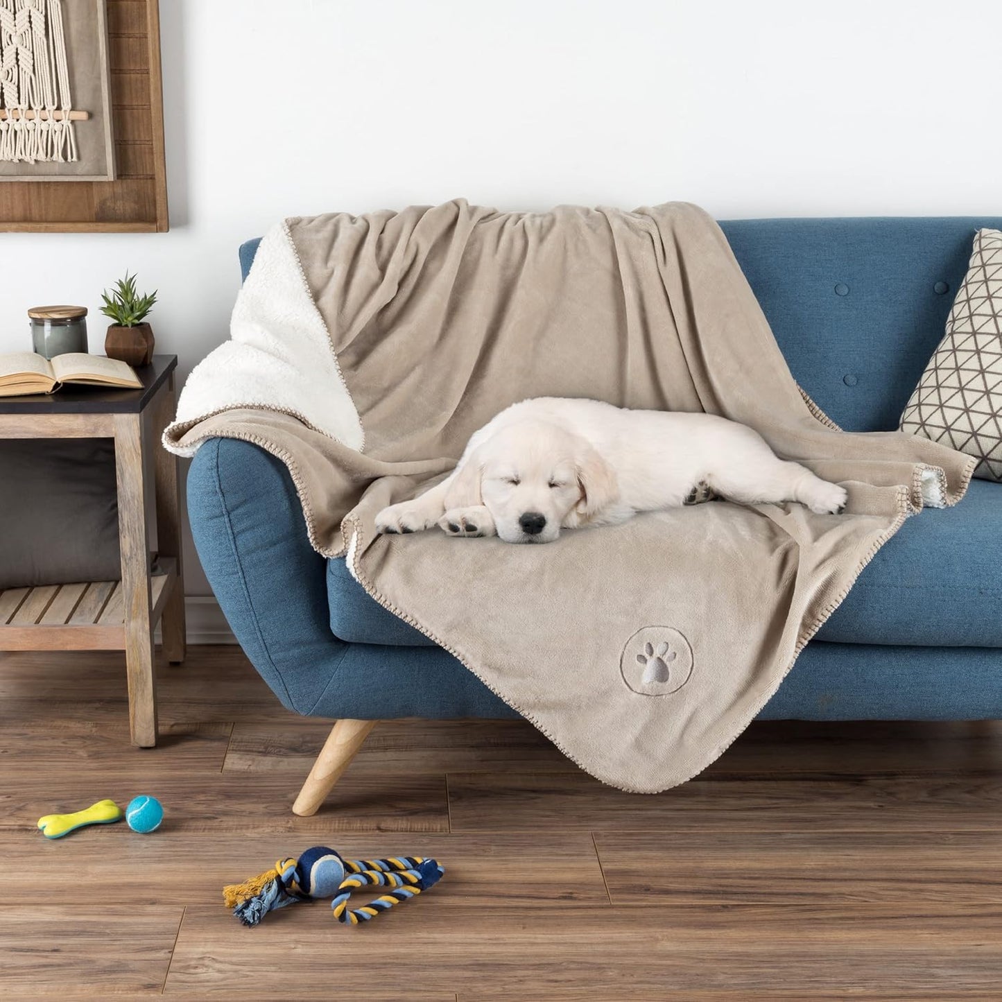 Waterproof Pet Blanket - 50x60-Inch Reversible Sherpa Fleece Throw Protects Couches, Cars, and Beds from Spills, Stains, and Fur by PETMAKER (Gray)