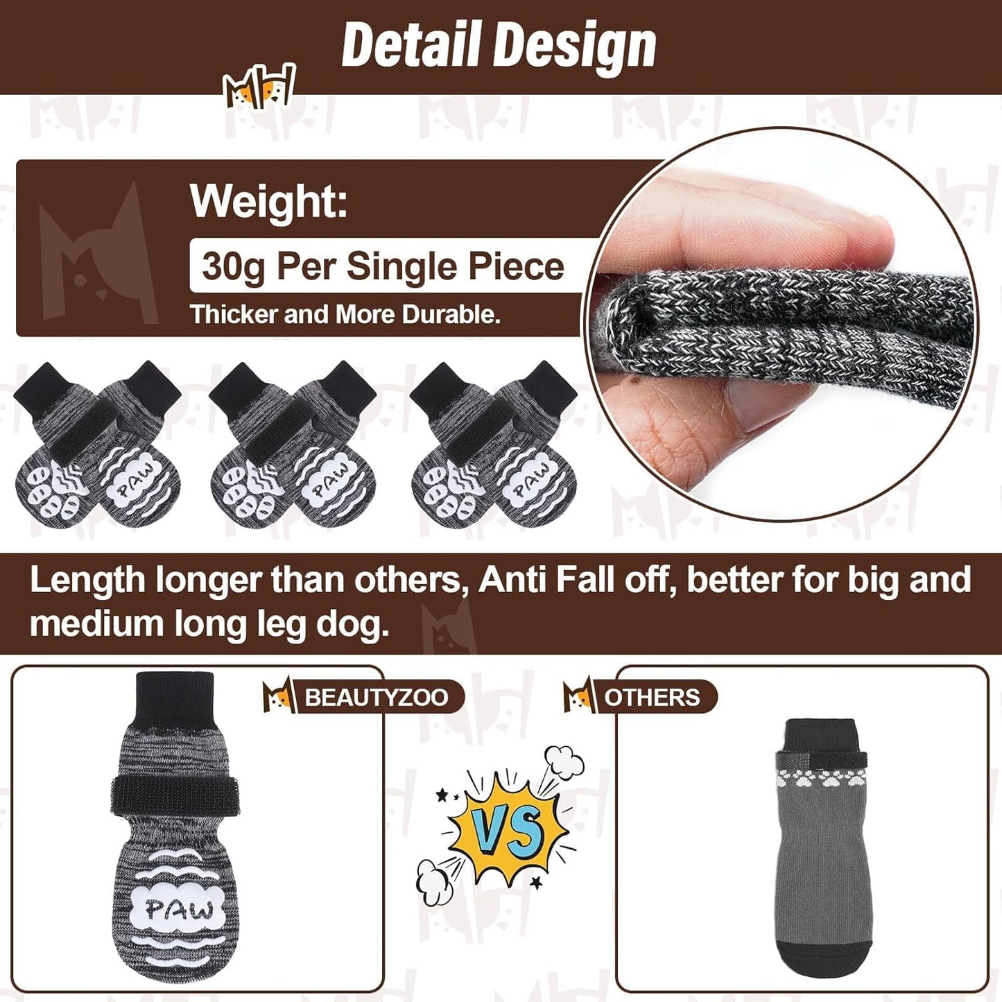 BEAUTYZOO Anti-Slip Dog Socks,Dog Shoes for Hot/Cold Pavement,Paw Protectors with Grips 3 Pairs for Puppy Small Medium Large Senior Old Dogs,Dog Socks to Prevent Licking and Hardwood Floor Protection