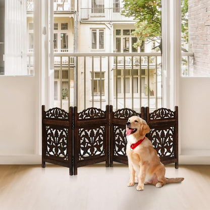 Freestanding Pet Gate for Dogs, Foldable Wooden Dog Gate for House, Indoor Dog Gate for Stair, Doorway, House Design Gates for Dogs Indoor, 72 Inch Wide, (18" x4 Panels 72 inch), Burnt Finish