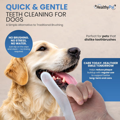 Pet Dental Finger Wipes for Dogs & Cats – 50 Mint Flavor Dog Dental Wipes + Mint Fresh Breath Spray, Dog Tooth Brushing Kit, Helps Remove Bad Breath & Plaque & Tartar Buildup