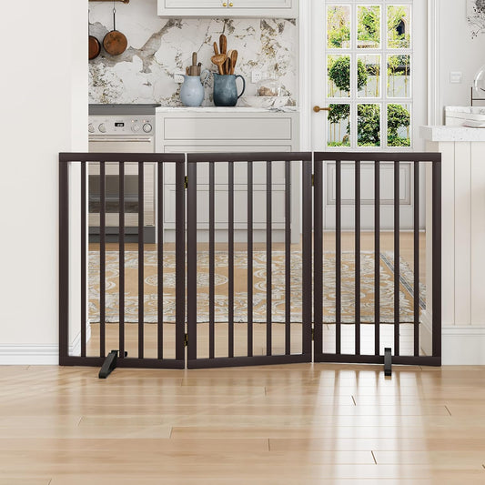 Dog Gate 32" Tall Foldable Dog Gate for Doorways Freestanding Pet Gate for Dogs Indoor (Walnut, 3 Panel)