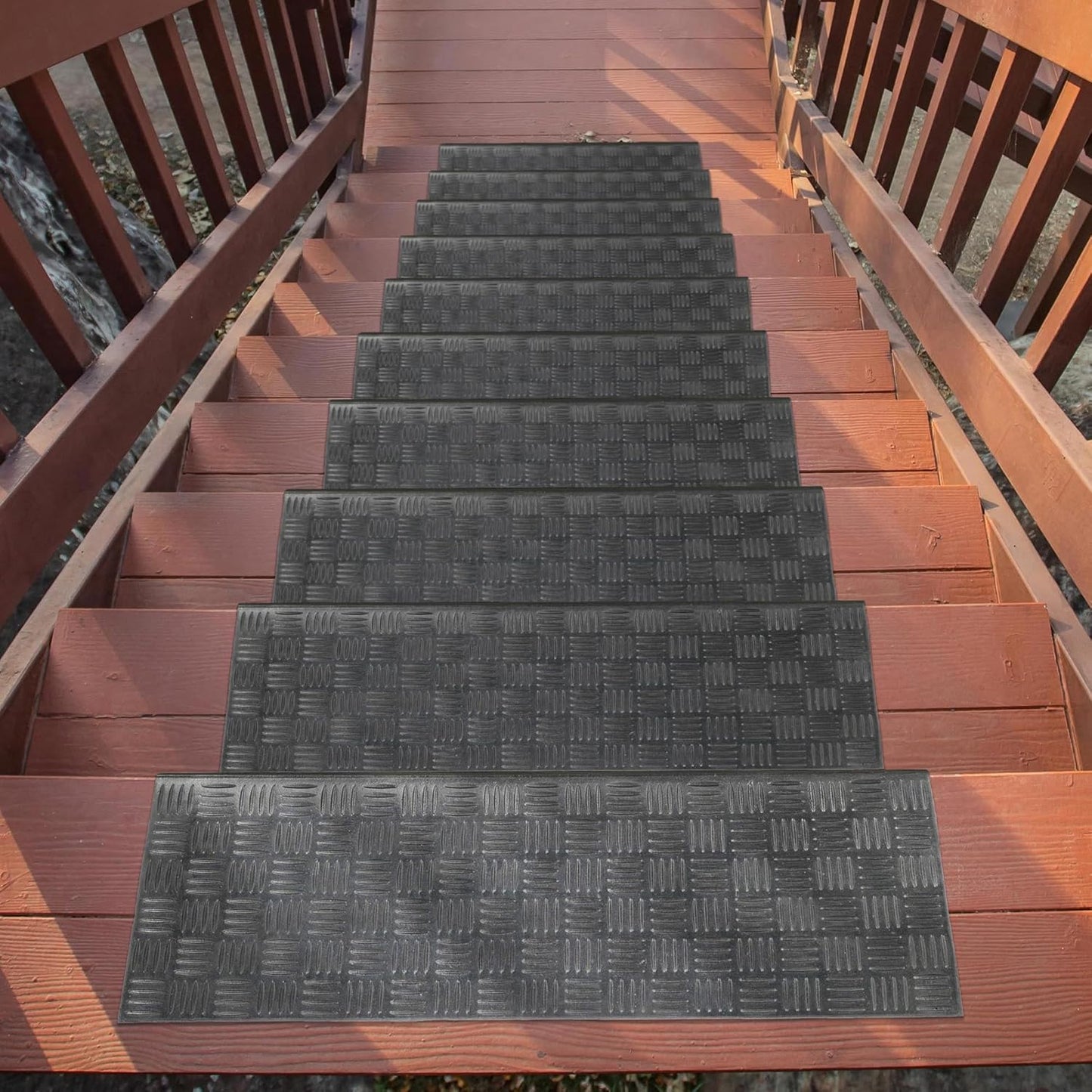 Ottomanson Outdoor Rubber Stair Treads – Ribbed Heavy-Duty Non-Slip Stair Mats – Best Grip on Concrete, Brick & Textured Step – Fastening Recommended for Wooden & RV Steps, Pack of 5