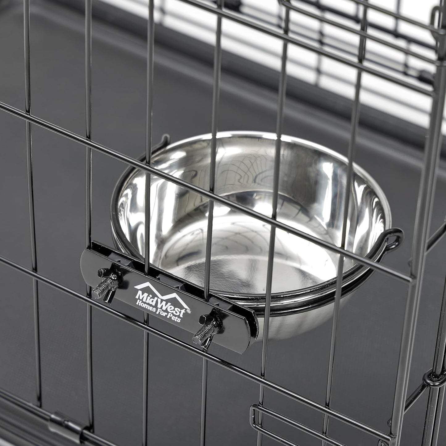 MidWest Homes for Pets Snap'y Fit Stainless Steel Food or Water Bowl, Holds 1 Quart, Mounts to Wire Crates, No-Tip Design, Rust-Resistant, for Dogs and Cats