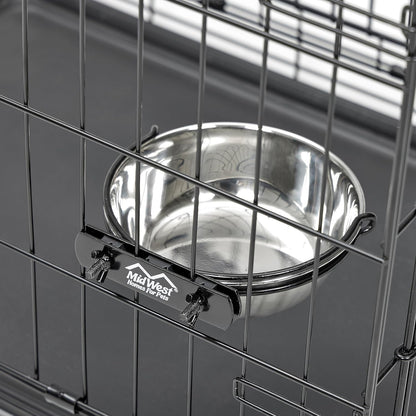 MidWest Homes for Pets Snap'y Fit Stainless Steel Food or Water Bowl, Holds 1 Quart, Mounts to Wire Crates, No-Tip Design, Rust-Resistant, for Dogs and Cats