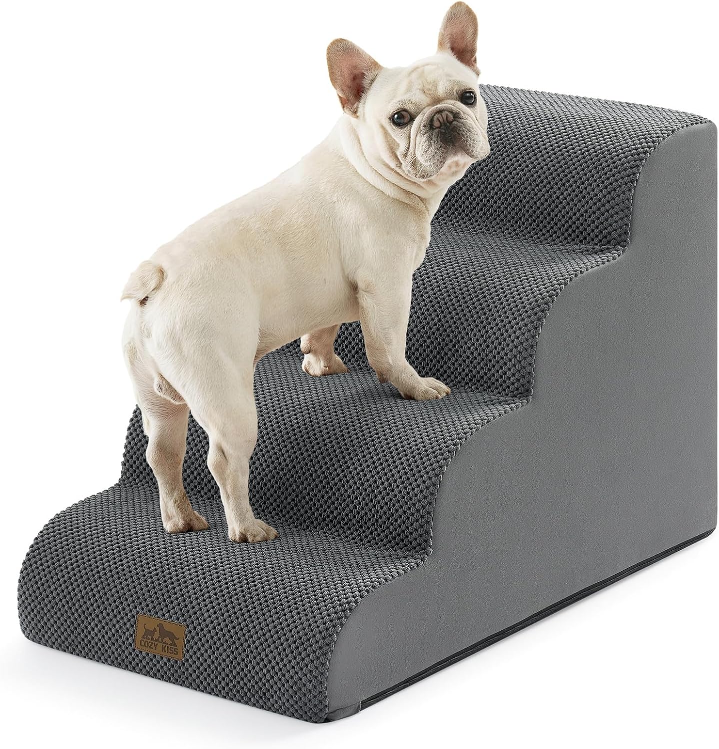 COZY KISS Extra Wide Dog Stairs with Tunnel, Foam Detachable Large Dog Step for Small Pet, Puppy or Cats, Medium Pet Ramp for High Bed, Couch, Sofa or Car, 19.7x33x22.4 inch, 5 Step, Beige