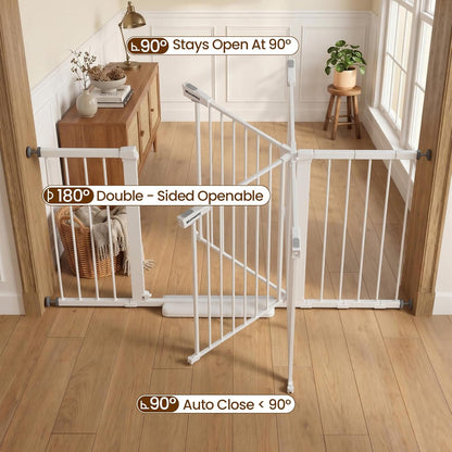 Mumeasy Baby Gate Extra Wide, 29.7-51'' Pressure Mounted Dog Gate with Walk Thru Door, Auto Close Pet Gate for House, Stairs, Doorways,Black