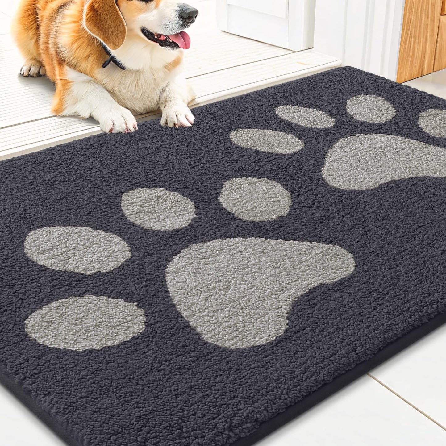 Smiry Dog Door Mat for Muddy Paws, Absorbs Moisture and Dirt, Low-Profile Entryway Mat with Non-Slip Backing, Entry Indoor Outdoor Doormat for Inside Floor (30x20 Inches, Grey, Striped)