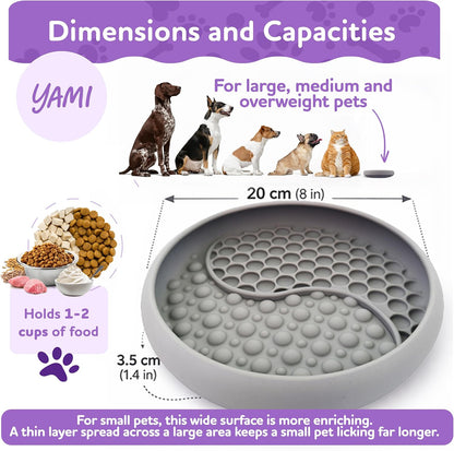 YAMI Dog Lick Bowl, Lick Mat for Dogs, Wet Food Cat Slow Feeder, Freeze Bowl, Enrichment & Puzzle Toy for Anxiety Relief, Food-Grade Silicone, Suction Cups, Dishwasher Fit, for All Breed (Light Gray)