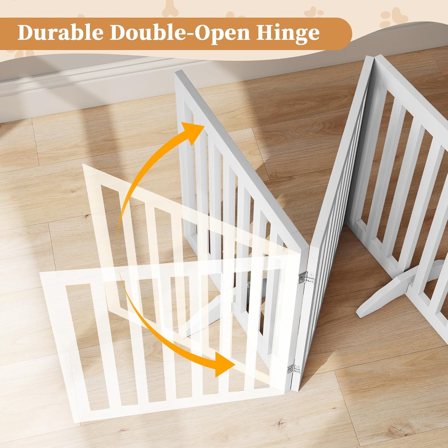 PUPETPO 24”H Freestanding Wooden Pet Gate, Dog Gate for Stairs, Doorways, and Hallways, Step Over Foldable Pet Fence for Indoor Use, Support Feet Included, 60 inch Wide 3 Panels, Grey