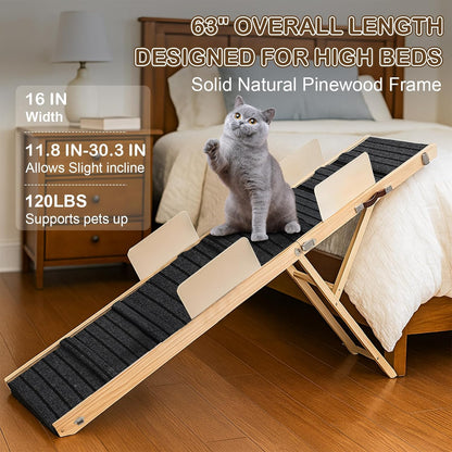 Upgraded Dog Ramp for Bed, Couch, Car, Foldable Pet Ramp, Non-Slip Pad & Safety Baffle-6 Adjustable Height 12" to 30", Portable Stable Pet Steps for Small & Medium Old Dogs & Cats ﻿